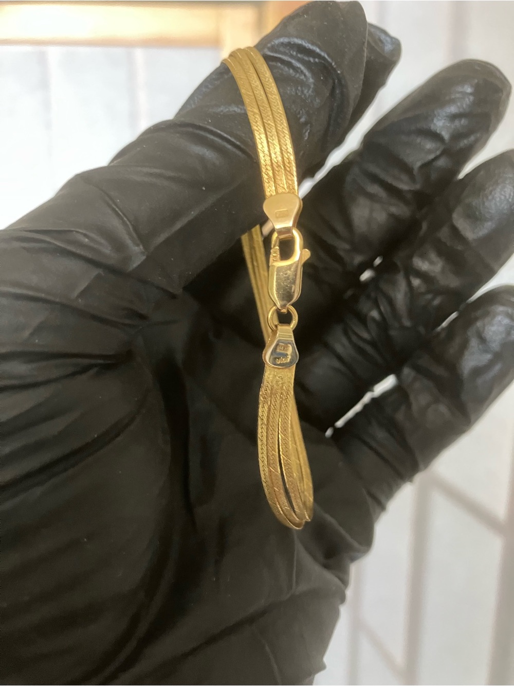 14k Gold 3 Strand Herringbone Bracelet Made By Vior Italy